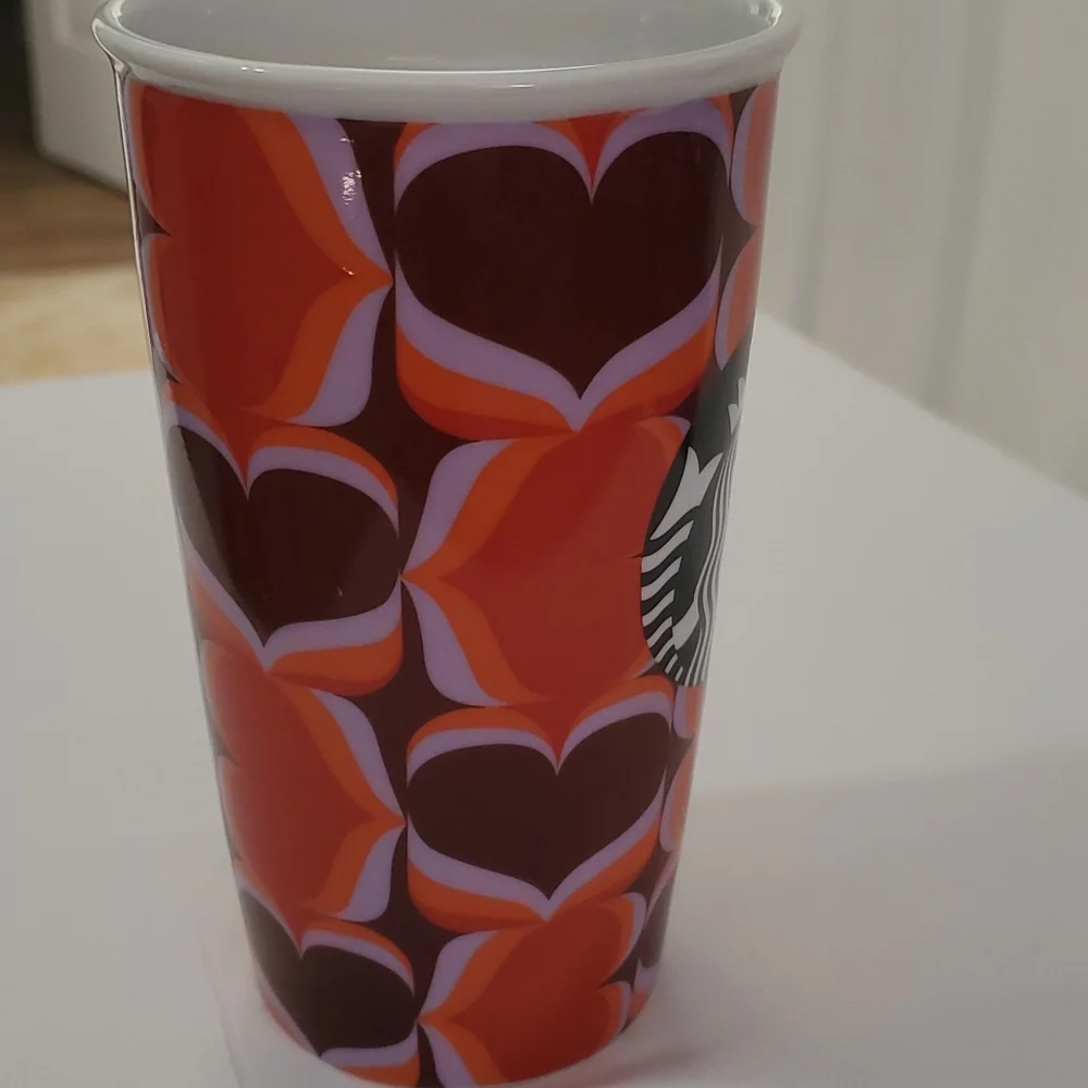 STARBUCKS 2019 VALENTINE'S HEARTS PURPLE RED CERAMIC 12 OZ TUMBLER